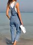 Women Denim Long Sleeve Spaghetti Loose Long Daily Casual Plain Overall Jumpsuits