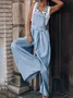 Women Denim Spaghetti Loose Long Daily Casual Plain Overall Jumpsuits