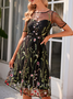 Women Embroidery Patterns Crew Neck Short Sleeve Comfy Casual Midi Dress