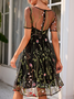 Women Embroidery Patterns Crew Neck Short Sleeve Comfy Casual Midi Dress
