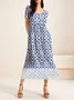 Women Abstract Lace Collar Short Sleeve Comfy Casual Lace Maxi Dress