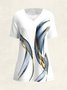 Women Casual Abstract Cross Neck Short Sleeve Daily Loose T-shirt