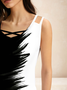 Casual Cross Neck Black And White Colorblock Tank Top