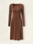 Women Plain Long Sleeve Comfy Casual Midi Dress