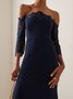 Women Plain Cold Shoulder Three Quarter Sleeve Comfy Casual Lace Maxi Dress