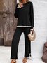 Women Color Block Crew Neck Long Sleeve Comfy Casual Top With Pants Two-Piece Set
