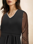 Women Plain V Neck Long Sleeve Comfy Casual Lace Maxi Dress
