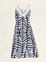 Women Abstract Stripes Lace Collar Sleeveless Comfy Casual Lace Short Dress