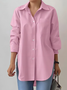 Shirt Collar Long Sleeve Plain Buckle Regular Loose TUNIC Shirt For Women