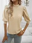 Stand Collar Half Sleeve Plain Regular Micro-Elasticity Loose Shirt For Women