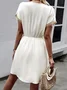 Women Plain V Neck Short Sleeve Comfy Casual Lace Short Dress