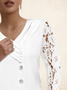 Asymmetrical Long Sleeve Plain Lace Regular Loose Blouse For Women