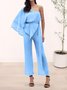 Women Long Sleeve One Shoulder Regular Fit Long Daily Casual Plain Jumpsuits