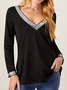 Casual Solid V Neck Long Sleeve T-shirt