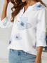 Women's Floral Half Sleeve Henley Neck Casual Blouse