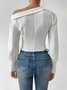 One Shoulder Long Sleeve Plain Regular Loose Shirt For Women