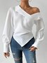 One Shoulder Long Sleeve Plain Regular Loose Shirt For Women