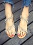 Boho Plain Slip On Flat Heel Thong Sandals Beading