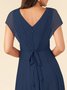 Women Plain V Neck Short Sleeve Comfy Casual Lace Maxi Dress