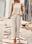 Women Plain Crew Neck Sleeveless Comfy Casual Top With Pants Two-Piece Set