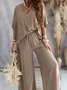 Women Plain V Neck Half Sleeve Comfy Casual Top With Pants Two-Piece Set