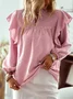 V Neck Long Sleeve Plain Lace Regular Loose Shirt For Women