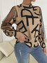 Stand Collar Long Sleeve Text Letters Mesh Regular Loose Shirt For Women