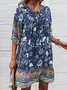 Women Floral Notched Short Sleeve Comfy Casual Midi Dress
