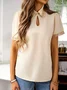 Shirt Collar Short Sleeve Plain Lace Regular Loose Shirt For Women