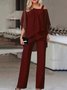 Women Plain One Shoulder Half Sleeve Comfy Casual Top With Pants Two-Piece Set