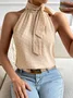 Halter Sleeveless Plain Regular Loose Shirt For Women
