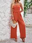 Women Sleeveless Cold Shoulder Loose Long Daily Casual Plain Jumpsuits
