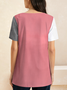 Casual Color Block Notched Short Sleeve T-shirt