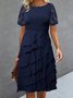 Women Floral Crew Neck Short Sleeve Comfy Vacation Lace Midi Dress