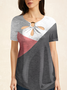 Casual Color Block Notched Short Sleeve T-shirt