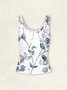 Casual Crew Neck Floral Tank Top Buckle