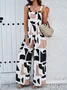 Women Sleeveless Cold Shoulder Loose Long Daily Casual Geometric Natural Jumpsuit