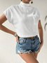 Turtleneck Short Sleeve Plain Regular Micro-Elasticity Loose Shirt For Women