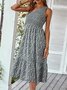 Women Small Floral One Shoulder Sleeveless Comfy Casual Midi Dress