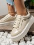 Casual Plain Lace-Up Flat Heel Skate Shoes Glitter