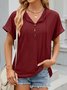 Hoodie Short Sleeve Plain Buckle Regular Micro-Elasticity Loose Shirt For Women