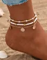White rice beads metal shell pendant multi-layer anklet