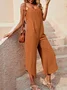 Women Sleeveless Spaghetti Loose Ankle Pants Daily Casual Plain Natural Jumpsuit
