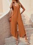 Women Sleeveless Spaghetti Loose Ankle Pants Daily Casual Plain Natural Jumpsuit