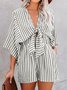Women Half Sleeve Spaghetti Loose Shorts Daily Casual Striped Low Waist Jumpsuit