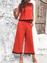 Women Color Block Crew Neck Sleeveless Comfy Casual Top With Pants Two-Piece Set