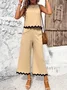 Women Color Block Crew Neck Sleeveless Comfy Casual Top With Pants Two-Piece Set