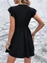 Women Plain V Neck Cap Sleeve Comfy Casual Lace Short Dress