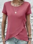 Crew Neck Short Sleeve Plain Regular Micro-Elasticity Regular Fit Shirt For Women