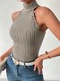 Stand Collar Sleeveless Plain Regular Tight Shirt For Women